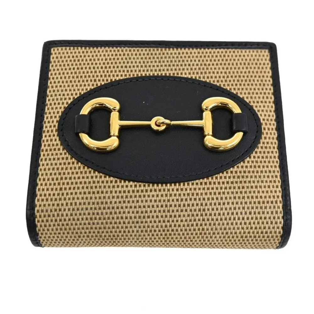 GUCCI GG Horsebit Bifold Wallet Purse Canvas Leather Beige GHW Italy 38TA347 - Picture 5 of 13